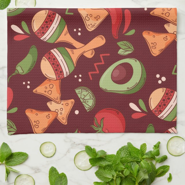 Linge De Cuisine Nourriture Mexicaine Rouge Et Verte (Plié)
