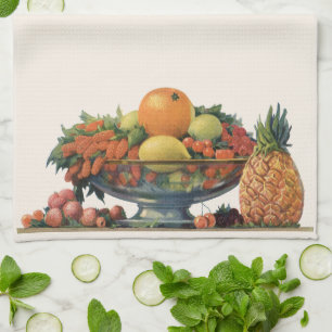 Linge De Cuisine Nourriture Vintage, Fruits Assortis dans un Bol