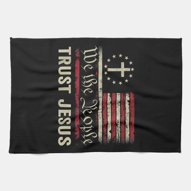 Linge De Cuisine Nous Le Peuple Confiance Jésus - USA Drapeau Chris (Horizontal)