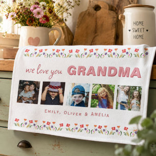Linge De Cuisine Nous t'aimons Grand-mère Fleurs 5 Photos Souvenir