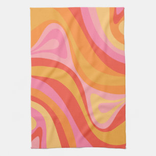 Linge De Cuisine Nouveau Groove Retro Abstrait Motif rose et orange