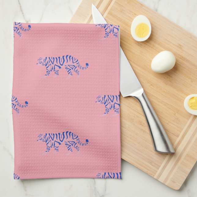 Linge De Cuisine Nouveau Motif de tigre rose et marine (Quart Plié)