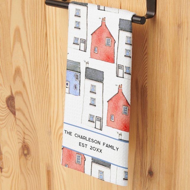 Linge De Cuisine Nouvelle maison personnalisée (House watercolor art personalized family kitchen towel)