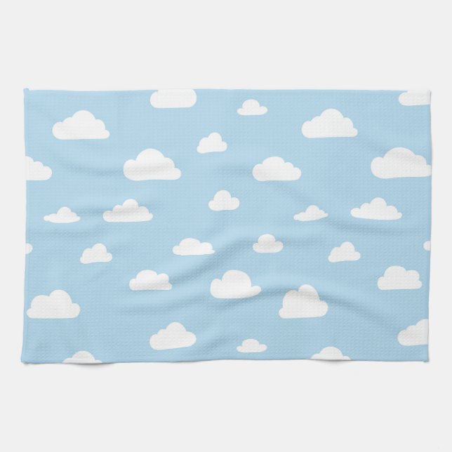 Linge De Cuisine Nuages blancs de bande dessinée sur le motif bleu (Horizontal)