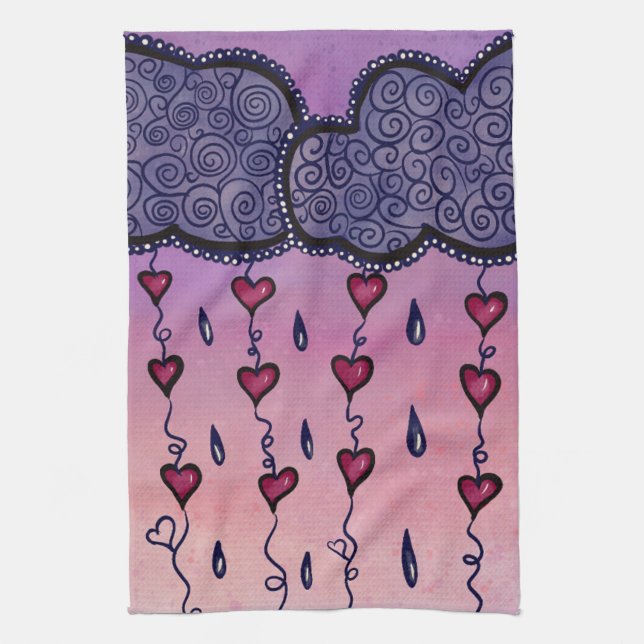 Linge De Cuisine Nuages mignons, coeurs et gouttes de pluie (Vertical)