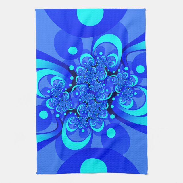 Linge De Cuisine Nuances de bleu Art fractal abstrait moderne (Vertical)