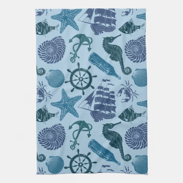 Linge De Cuisine Nuances nautiques de motif bleu (Vertical)