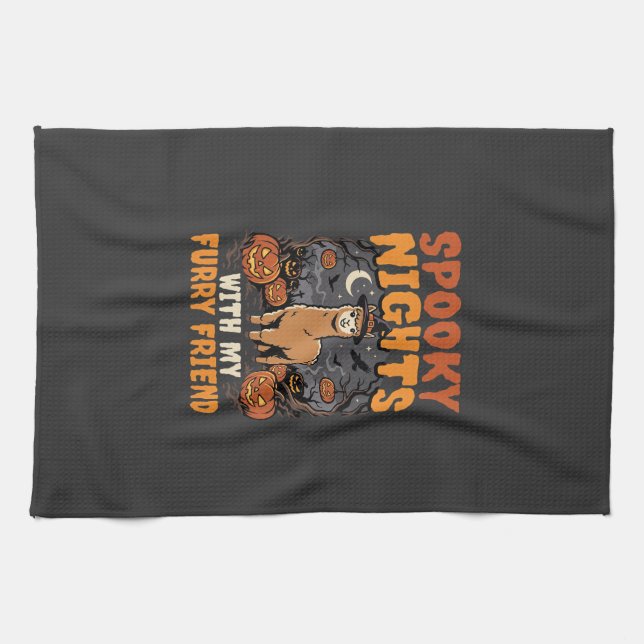 Linge De Cuisine Nuit des alpagas d'Halloween (Horizontal)