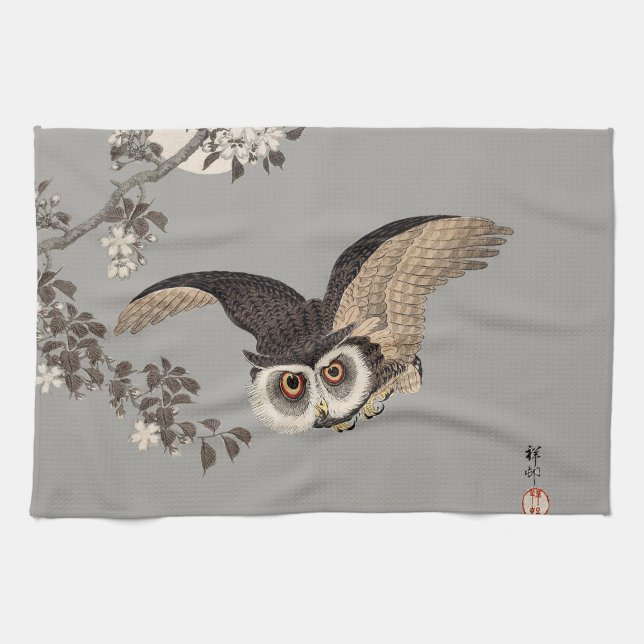 Linge De Cuisine Nuit Japonaise Chouette Lune Bois Coupe Flying Nig (Horizontal)