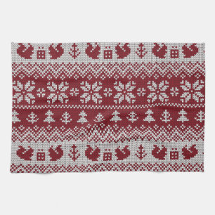 Linge De Cuisine Nuit, Noël, écureuils, motif vintage.