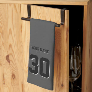 Linge De Cuisine Numéro et nom personnalisés en noir simple