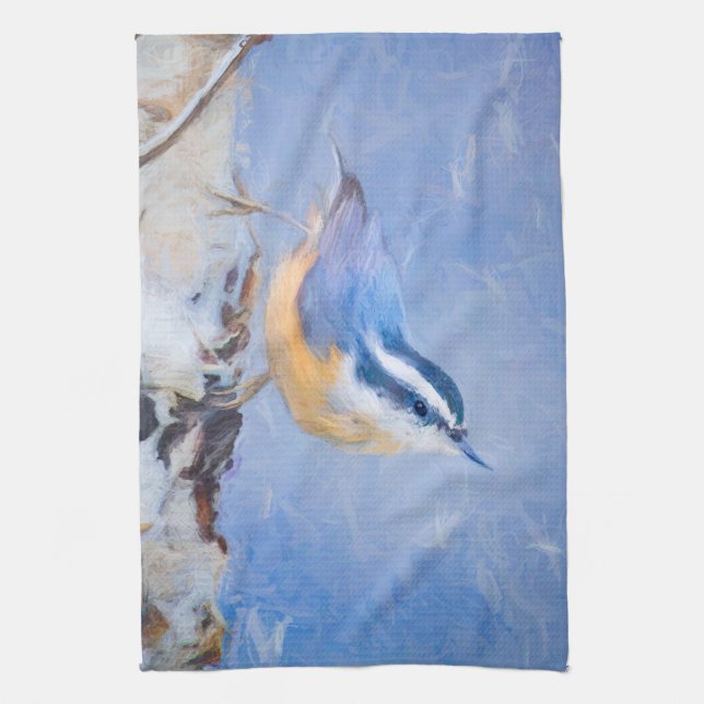 Linge De Cuisine Nuthatch à poitrine rouge Peinture d'art original  (Vertical)