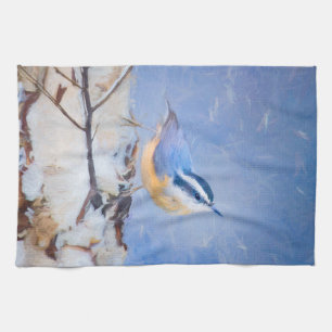Linge De Cuisine Nuthatch à poitrine rouge Peinture d'art original