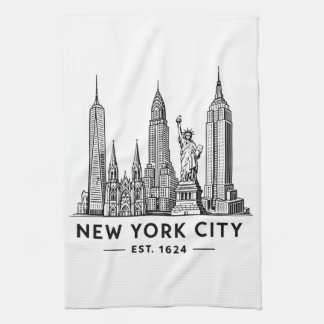 Linge De Cuisine NYC Skyline Illustration with Statue of Liberty