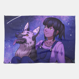 Linge De Cuisine Observation des étoiles avec un chien