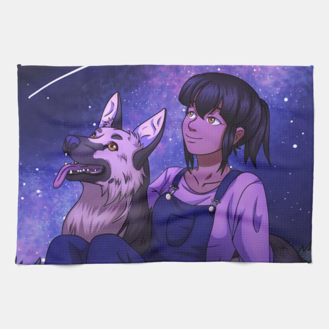 Linge De Cuisine Observation des étoiles avec un chien (Horizontal)