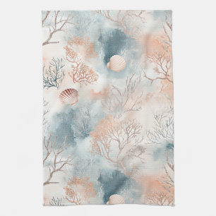 Linge De Cuisine Océan Abstrait Corail Orange Bleu Fluide