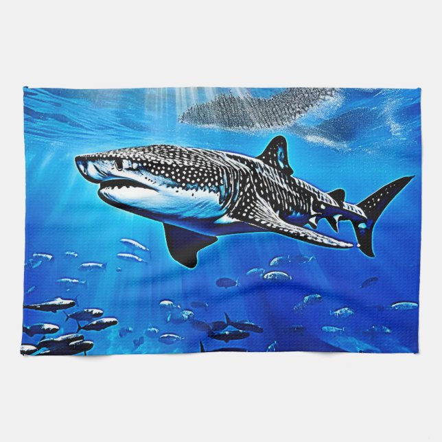 Linge De Cuisine Océan Baleine Requin Giant Natation (Horizontal)