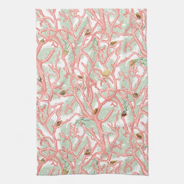Linge De Cuisine Ocean Beach Coral and Seashing Design (Vertical)