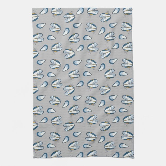 Linge De Cuisine Ocean Beach Mussel Shells- Grey (Vertical)