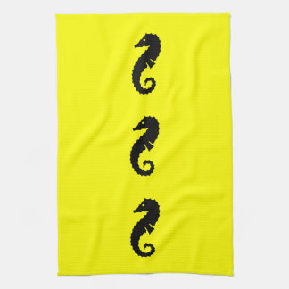 Linge De Cuisine Ocean Glow_Hippocampe noir sur jaune