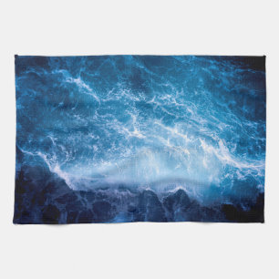 Linge De Cuisine Océan - Vagues bleu foncé