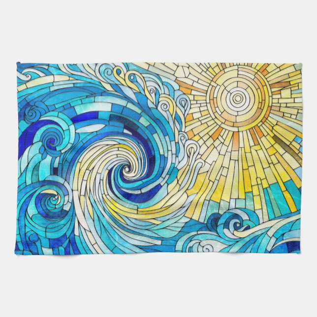 Linge De Cuisine Ocean Wave Sun mosaïque art (Horizontal)