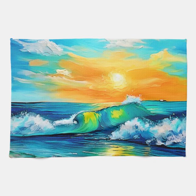 Linge De Cuisine Ocean's Kiss : Sunset Waves (Horizontal)
