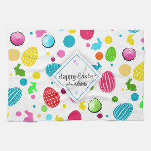 Linge De Cuisine Oeufs de Pâques colorés, lapins, cupcakes Monogr
