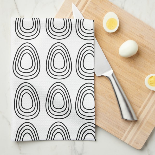 Linge De Cuisine Œufs de Pâques noir et blanc  (Quart Plié)