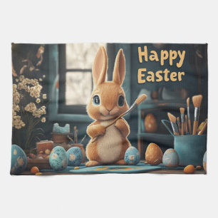 Linge De Cuisine Oeufs de peinture de lapin de Pâques mignons : Art