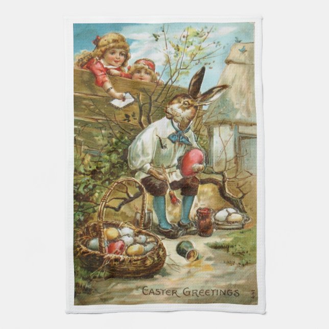 Linge De Cuisine Oeufs magnifiques de peinture de lapin de Pâques (Vertical)