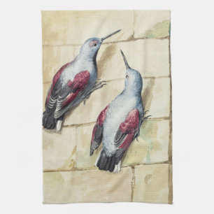 Linge De Cuisine Oeuvre d'art à l'aquarelle d'oiseau rouge et gris 