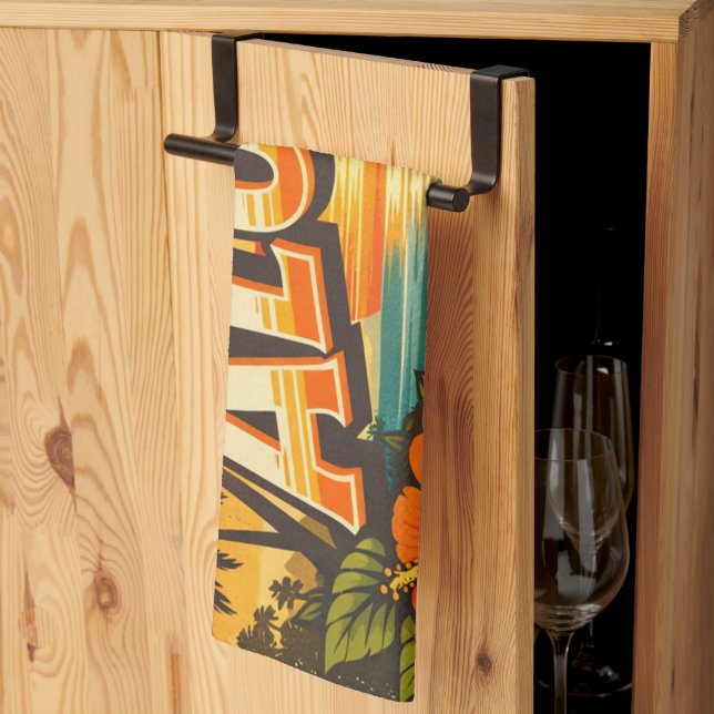 Linge De Cuisine Œuvre d'art du coucher de soleil tropical Aloha (Pliage en tiers)