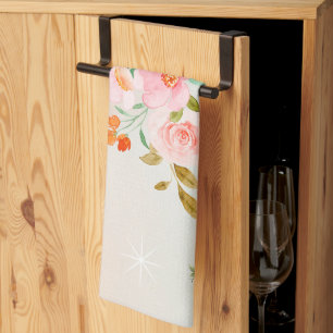 Linge De Cuisine Œuvre d'art graphique florale rose, fleurs floriss