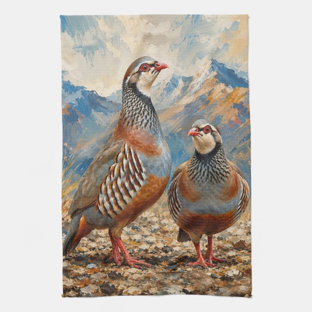 Linge De Cuisine Œuvre d'art représentant un couple de perdrix chuk (Vertical)