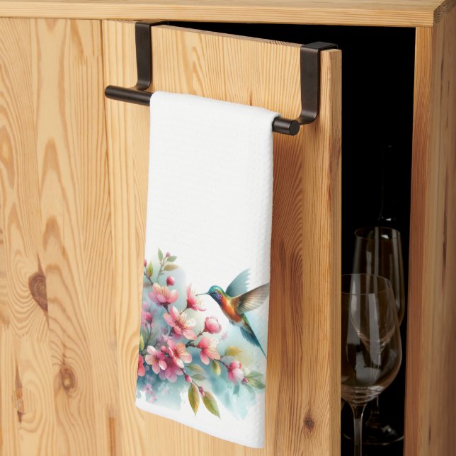 Linge De Cuisine OEuvre florale/printanière de colibri (Pliage en tiers)