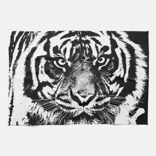 Linge De Cuisine OEuvre oculaire noir blanc Sumatra Bornéo Tiger (Horizontal)