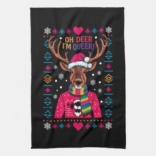 Linge De Cuisine Oh Deer je suis gay LGBT Gay pride LGBTQ Ugly Xmas (Vertical)