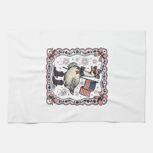 Linge De Cuisine Oie patriotique gravure vintage