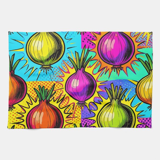 Linge De Cuisine Oignons Colorés Pop Art (Horizontal)