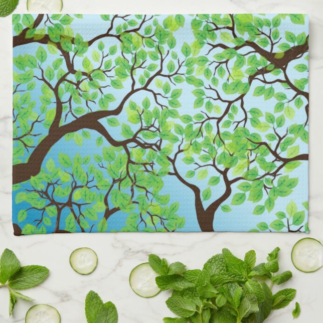 Linge De Cuisine Oiseau bleu dans les arbres (Plié)