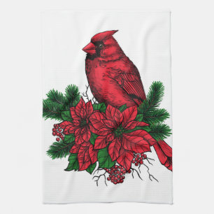 Linge De Cuisine Oiseau cardinal, illustration de Noël