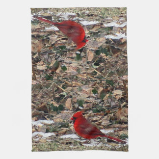 Linge De Cuisine Oiseau cardinal rouge dans le feuille