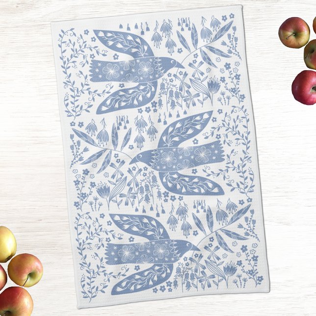 Linge De Cuisine Oiseau Colombe Bleu (Peace doves bird and flower kitchen tea towels)