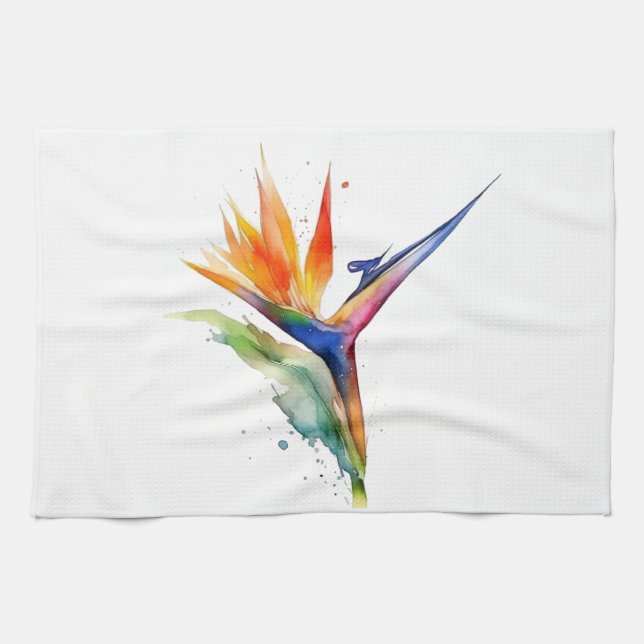 Linge De Cuisine Oiseau de paradis fleur exotique clair aquarelle (Horizontal)
