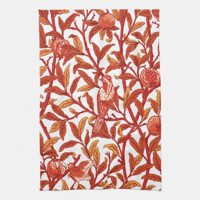 Linge De Cuisine Oiseau et grenade Art Nouveau, Mandarin Orange (Vertical)