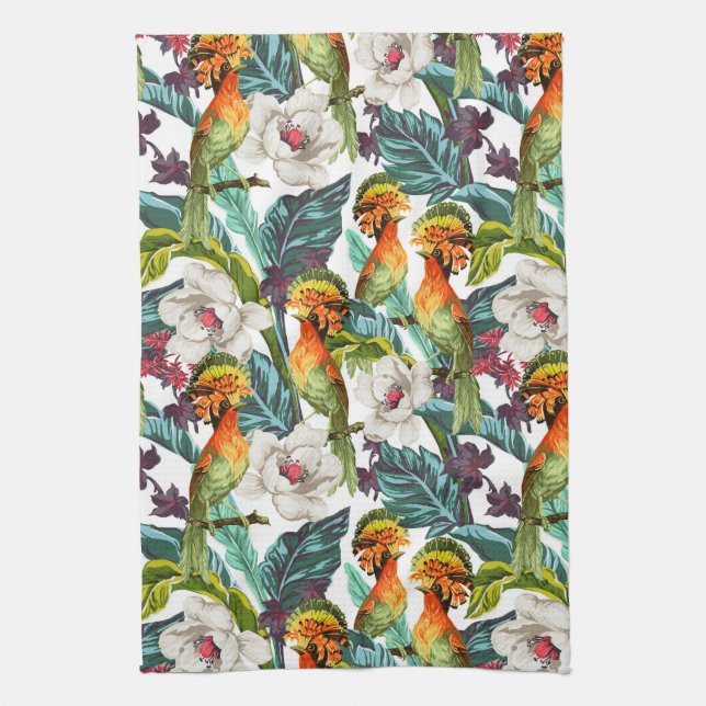 Linge De Cuisine Oiseau et motif de fleur exotique (Vertical)