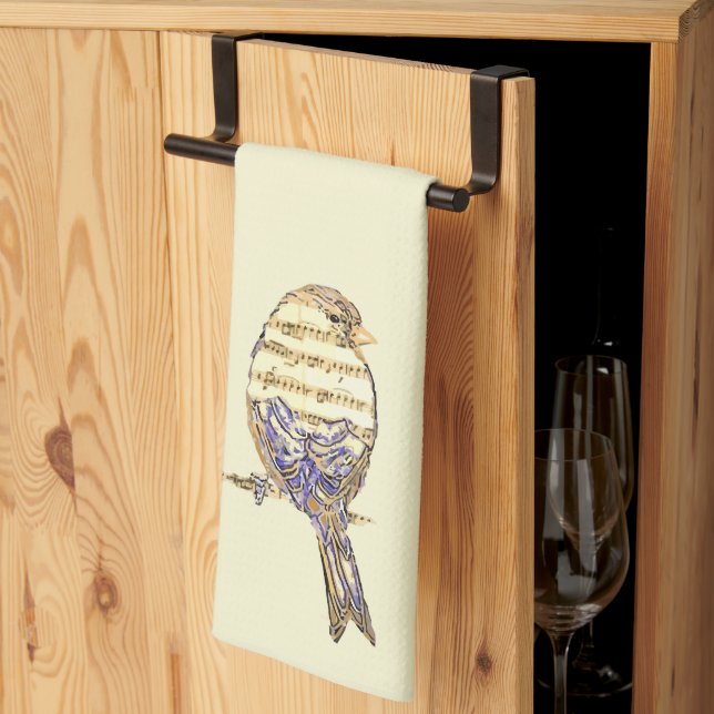 Linge De Cuisine Oiseau mignon avec des notes de musique Personnali (Pliage en tiers)