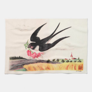 Linge De Cuisine Oiseau Volant Avec Fleurs
